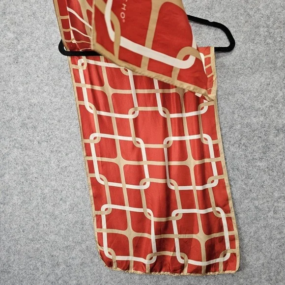 Echo Silk Scarf Women Red Tan Chain Link Designer Long Wrap Mod 70s Preppy 14x44 - Picture 10 of 11